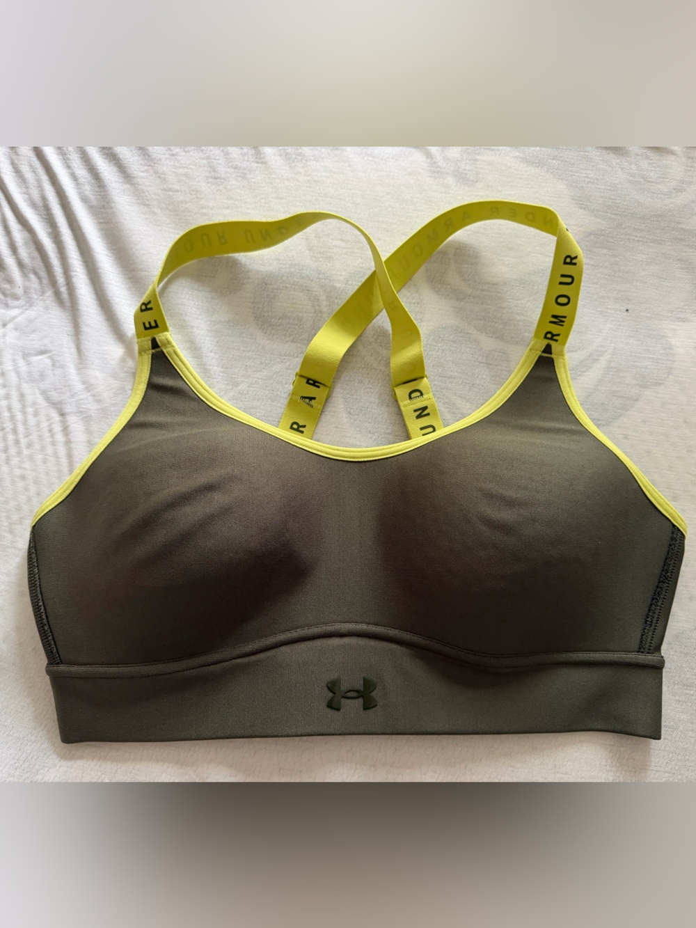 Under Armour Olive Green Sports Bra with Yellow Trim